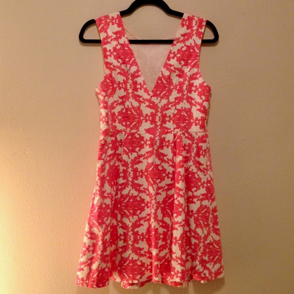 Cute Print Dress - Fit & Flare in Pink & Cream - Picture 4 of 7
